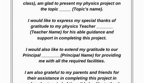 Acknowledgement For Physics Project | Study in Progres