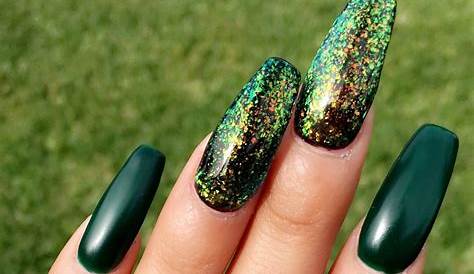 Acrylic Nail Ideas Emerald Green Coffin s With Sparkle s