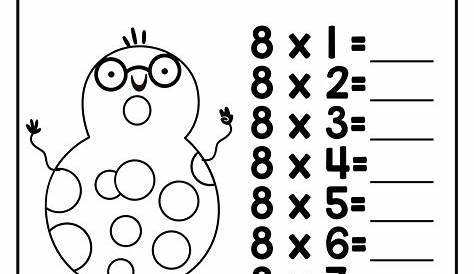 Tabla de multiplicar del 8. Ejercicios de matemáticas para niños