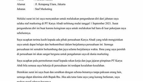 Contoh Surat Pengunduran Diri Kerja Yang Baik Dan Benar