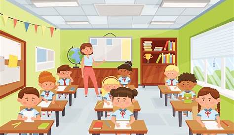 Niños estudiantes en dibujos animados de aula | Descargar Vectores Premium