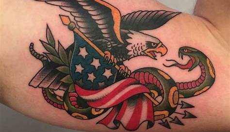American traditional eagle and flag | Sailor jerry tattoos, Sailor