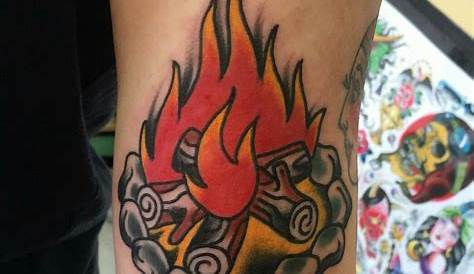 American traditional tattoo tattoos fire campfire flame flames rock