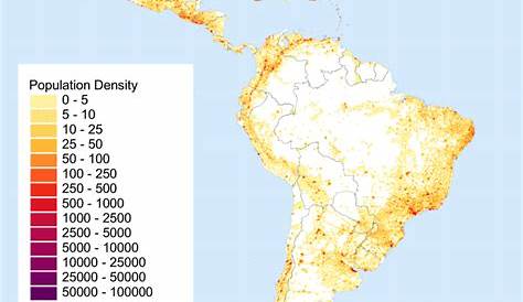 Carte de la densité de la population en Amérique du Sud.