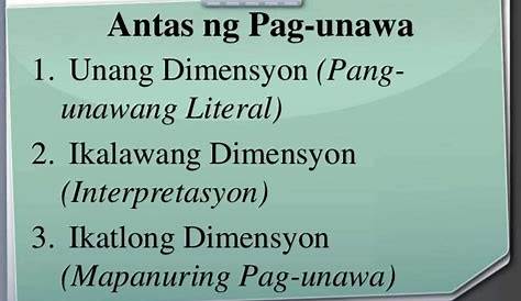 Mga Antas ng Pag unawa Mahalaga sa pagbasa ang pag unawa sa tekstong