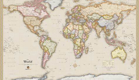 Antique Style World Wall Map in 2020 | Wall maps, Detailed world map