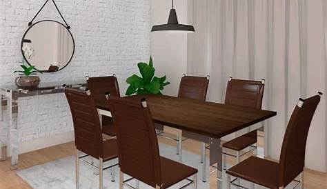 Sala de Jantar com Mesa de Jantar, Cadeiras e Aparador Siena Móveis