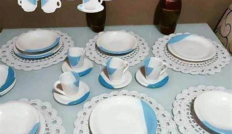 Aparelho de Jantar 20 Peças Porcelarte Cerâmica - Redondo Branco e Azul