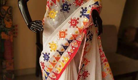 Applique Work On Cotton Sarees Wine Coloured Handloom Saree With Design