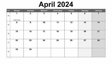 Kalender April 2024 - Wochenplaner MS - Michel Zbinden CH