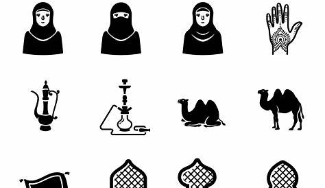 Beautiful muslim arab woman icons set female portrait in white hijab