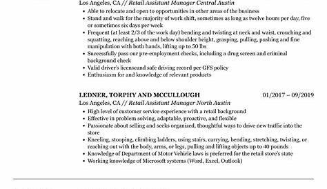 Assistant Store Manager Resume Sample Manager Resumes For Sample Resume For Assistant Manager In Retail Manager Resume Resume Examples Good Resume Examples