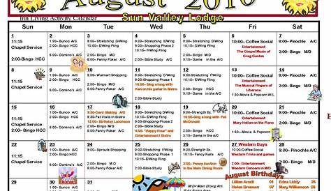 Waukesha Assisted Living Activities Calendar August 2018 LindenGrove