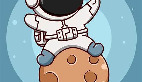 Astronaut Sitting On Moon Icon Illustration. Spaceman Mascot Cartoon