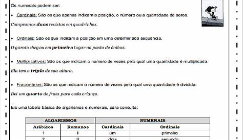 Numeral - Atividades de português 6 ano. – Educação e Transformação