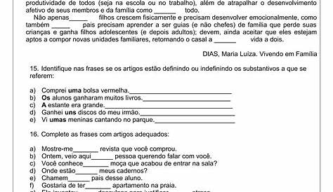 ATIVIDADES SOBRE ARTIGO E NUMERAL 6o ANO.