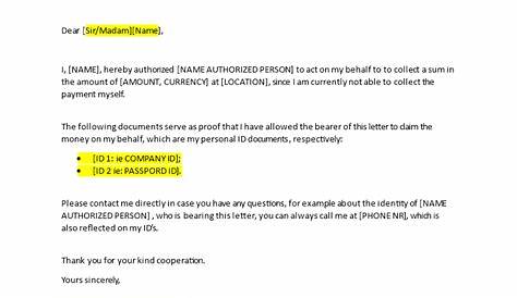 Sample of Authorization Letter To Claim Money Download | Authorization