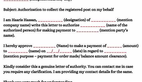 Authorization Letter to Collect Payment on Behalf of Me Sample