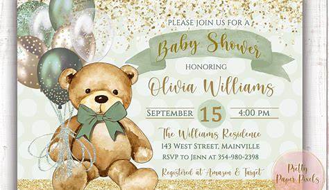 Bear Baby Shower Invitation, Teddy Bear, Baby, Gender Neutral, Boy