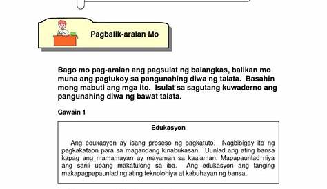 FILIPINO4 WORKSHEET DAYAGRAM Balangkas 3rd Grading - YouTube