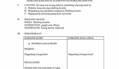 masusing banghay sa filipino maikling kwento - Detalyadong Banghay