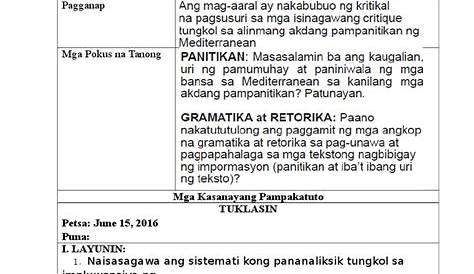 Masusing Banghay Aralin Sa Pagtuturo Ng Filipino Sa Elementarya Ii