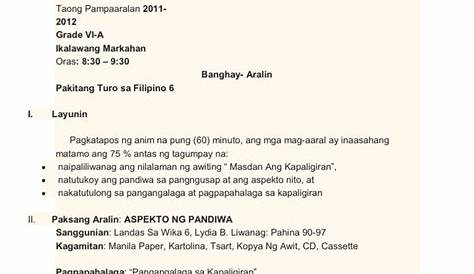 Banghay Aralin Sa Filipino 2