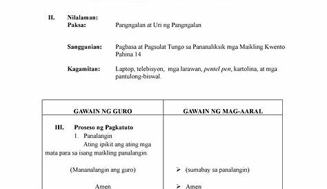 Masusing Banghay Aralin sa Filipino - Mga Layunin Sa araling ito