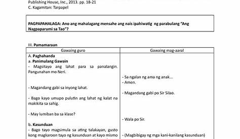 1.3-Parabula.docx - BANGHAY ARALIN SA FILIPINO GRADO 10 UNANG MARKAHAN