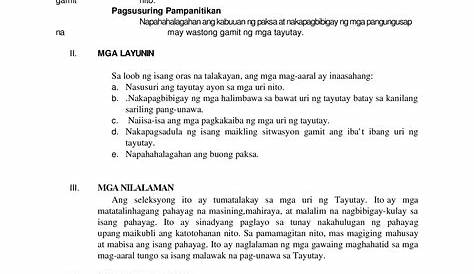 Banghay Aralin sa Pagtuturo ng Tayutay at mga Uri nito