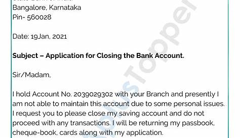 Bank Account Closing Letter Sample