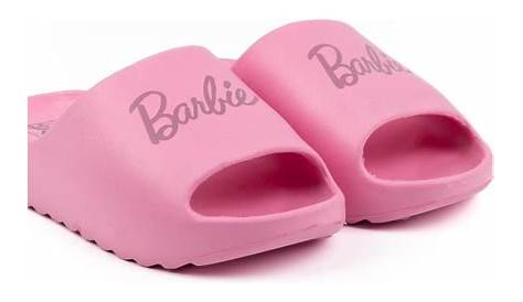 Barbie Womens Sliders Ladies Pink Doll Logo Summer Beachwear Shoes Fashionistas 14 Powder