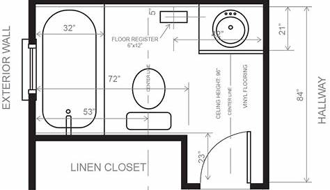 the bathroom floor plan is shown with measurements for each area and