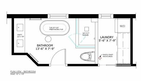 Rectangular Bathroom Layout With Washer and Dryer