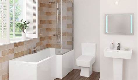 L Shaped Bathroom Suite RH Bath Screen Shower Basin Toilet Basin Bath