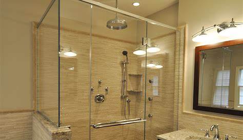 This stand up, all glass shower makes this bathroom look bigger, while