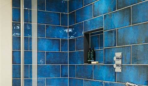 White and Blue Tile Shower - Contemporary - bathroom - Hampton Design
