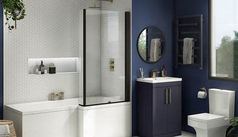 L Shaped Bath Suite with Toilet 600mm Dark Grey Wall Hung Vanity Unit