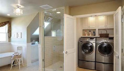 Bathroom idea with washer/dryer under counter space, | Small bathroom