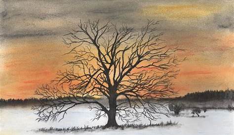 Baum im Winter - Winter, Äste, Baum, Aquarell von Tatjana Willig bei