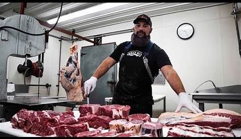 Bearded Butcher with Meat and Knife Stock Image - Image of bearded