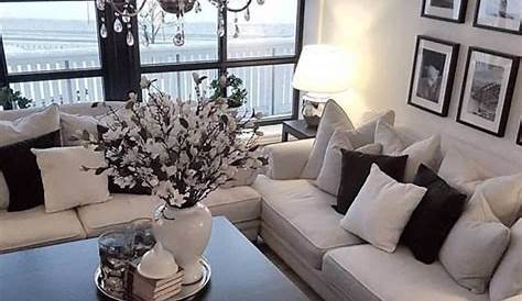 beige, white black | Black living room, Family living rooms, Home decor