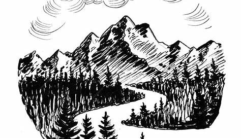 Berge Grafik schwarz weiß Landschaft Skizze Illustration Vektor Stock