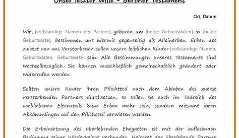 Berliner Testament Einheitslösung mit Kinder als Schlusserben | Nur 6.