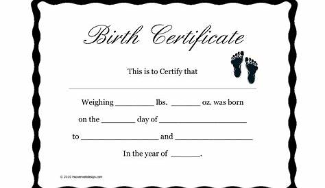 Birth Certificate Template Footprints Download Printable PDF