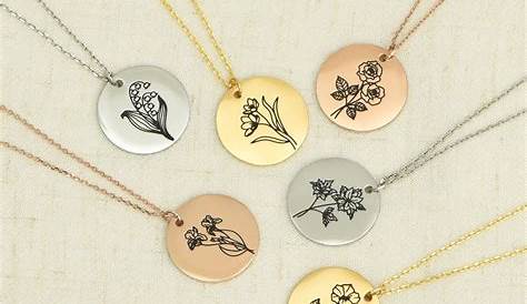 Engraved Birth Month Flower Disc Necklace Sterling Silver GetNameNecklace