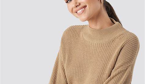 Volume Sleeve High Neck Knitted Sweater Beige | na-kd.com