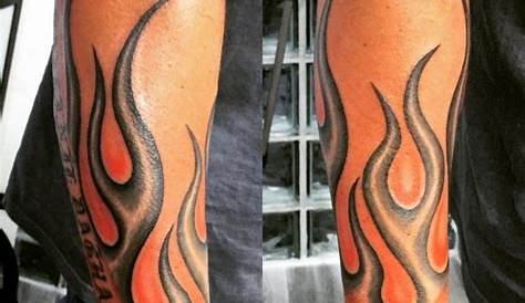 Yellow And Red Flame Tattoo On Arm Sleeve | Tatuaje de fuego, Brazos