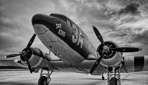 Vintage Aircraft in Flight (Black & White) - Black & white photo
