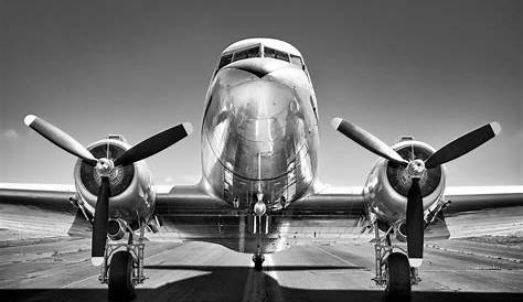 Black and white airplane with city skyline Vehicle wall picture artwork
